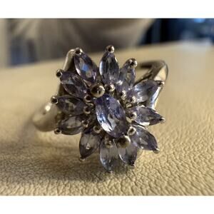 Sterling Silver Tanzanite Cluster Ring US 8.5